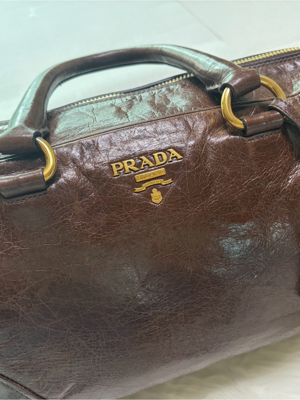 PRADA Brown Leather Satchel Bag - Picture 7 of 15